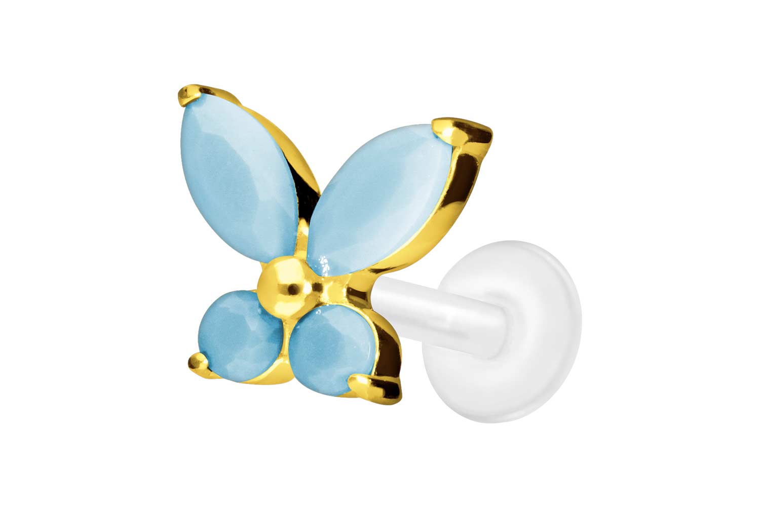 PTFE Labret Piercing mit Innengewinde + Titan-Aufsatz SCHMETTERLING+SYNTHETISCHE TÜRKISE